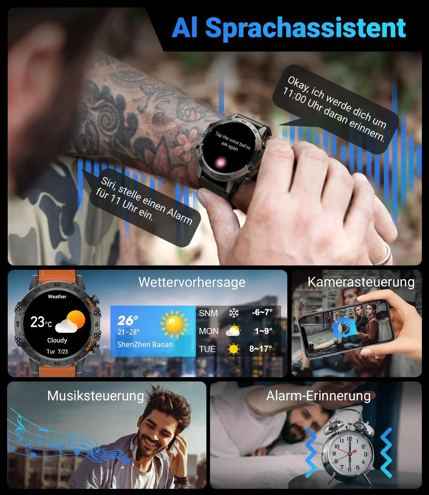 Смарт-годинник LIGE чоловічий з функцією телефону, 1.39 дюйма, військовий смарт-годинник з 24-годинним моніторингом серцевого ритму, фото №6 Смарт-годинник LIGE чоловічий з функцією телефону, 1.39 дюйма, військовий смарт-годинник з 24-годинним моніторингом серцевого ритму, фото №6