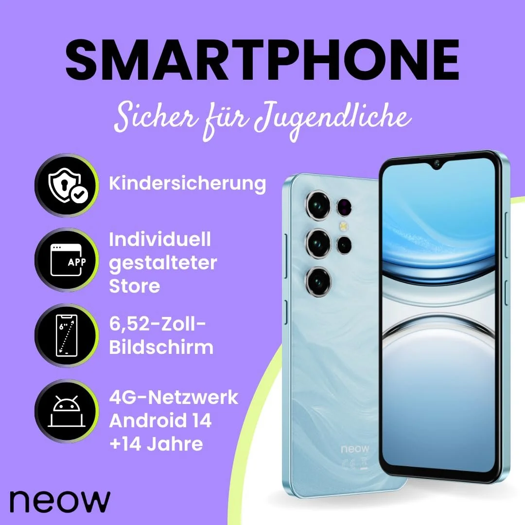 Смартфон Neow Safe + Android 15 4G 128GB 6.52" HD+ для підлітків з батьківським контролем Blue, фото №2