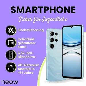 Смартфон Neow Safe + Android 15 4G 128GB 6.52" HD+ для підлітків з батьківським контролем Blue synthetic.ua - Фото 1