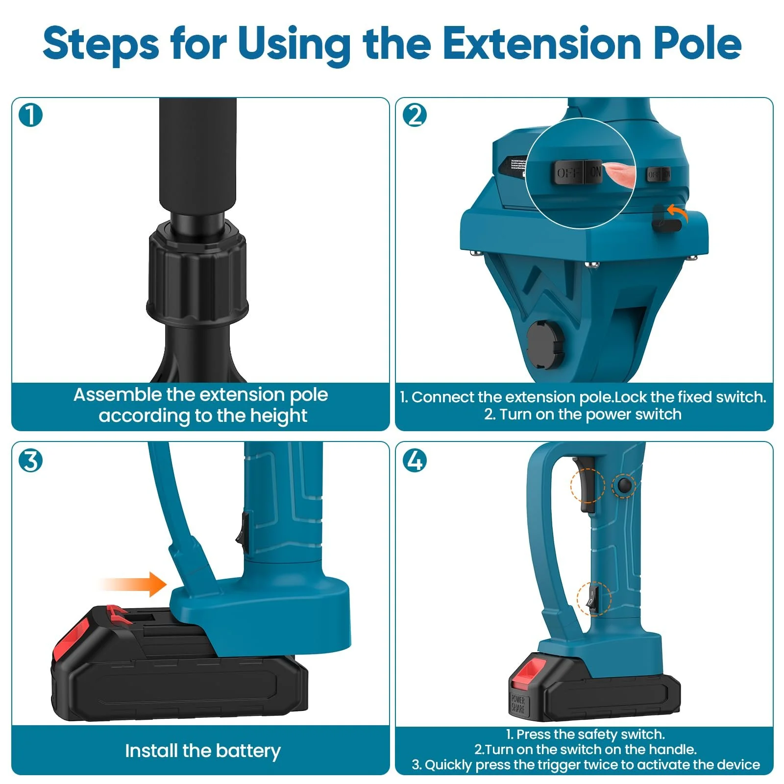 Акумуляторний електричний секатор телескопічна штанга 2 м 40 мм 2 акумулятори, фото №5