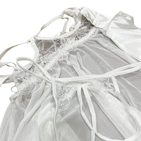 Женский пеньюар Белая Роза L-XL Yiyue стринги в комплекте белый, фото №4 Женский пеньюар Белая Роза L-XL Yiyue стринги в комплекте белый, фото №4