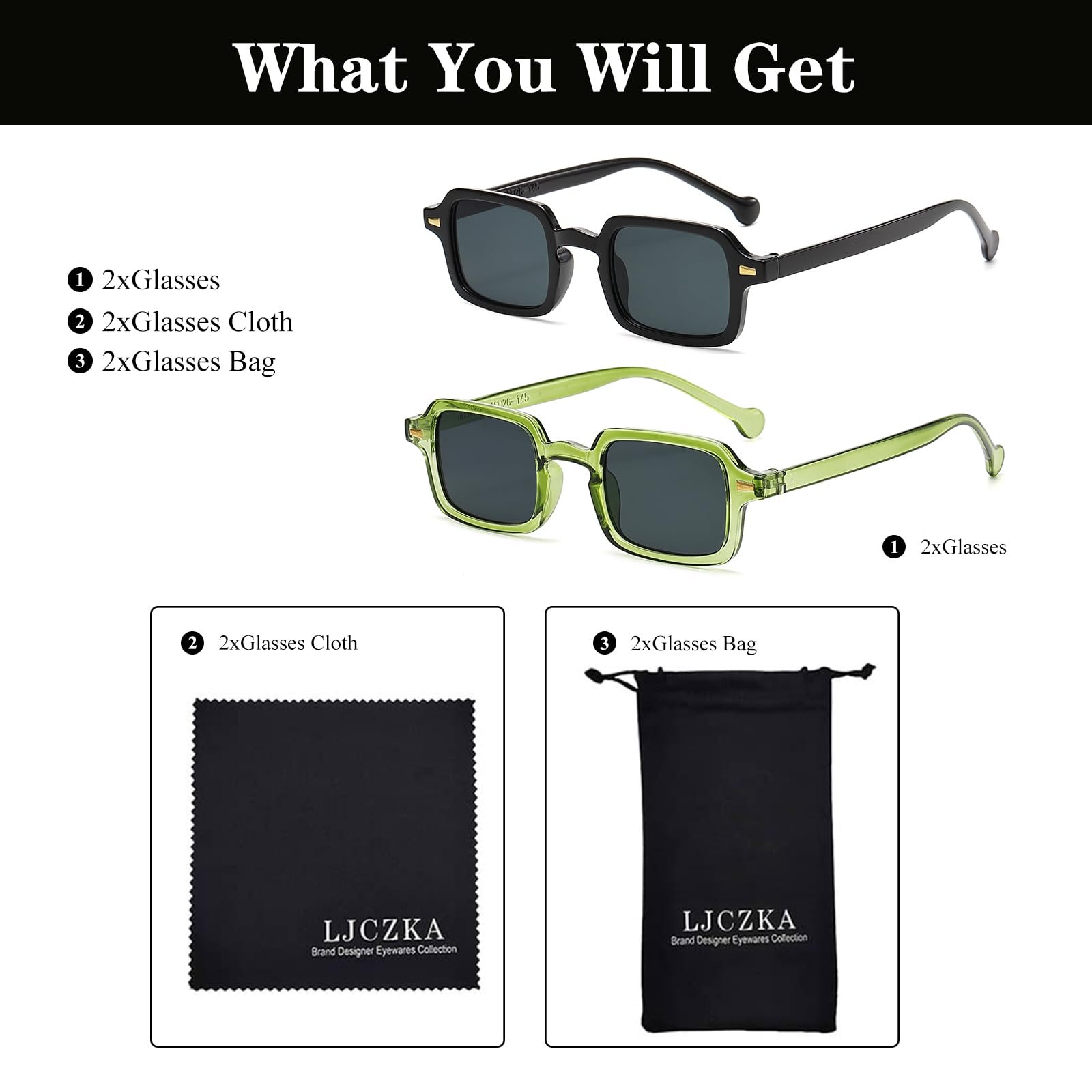 Сонцезахисні окуляри Квадратні Вінтажні LJCZKA для Чоловіків та Жінок, фото №5