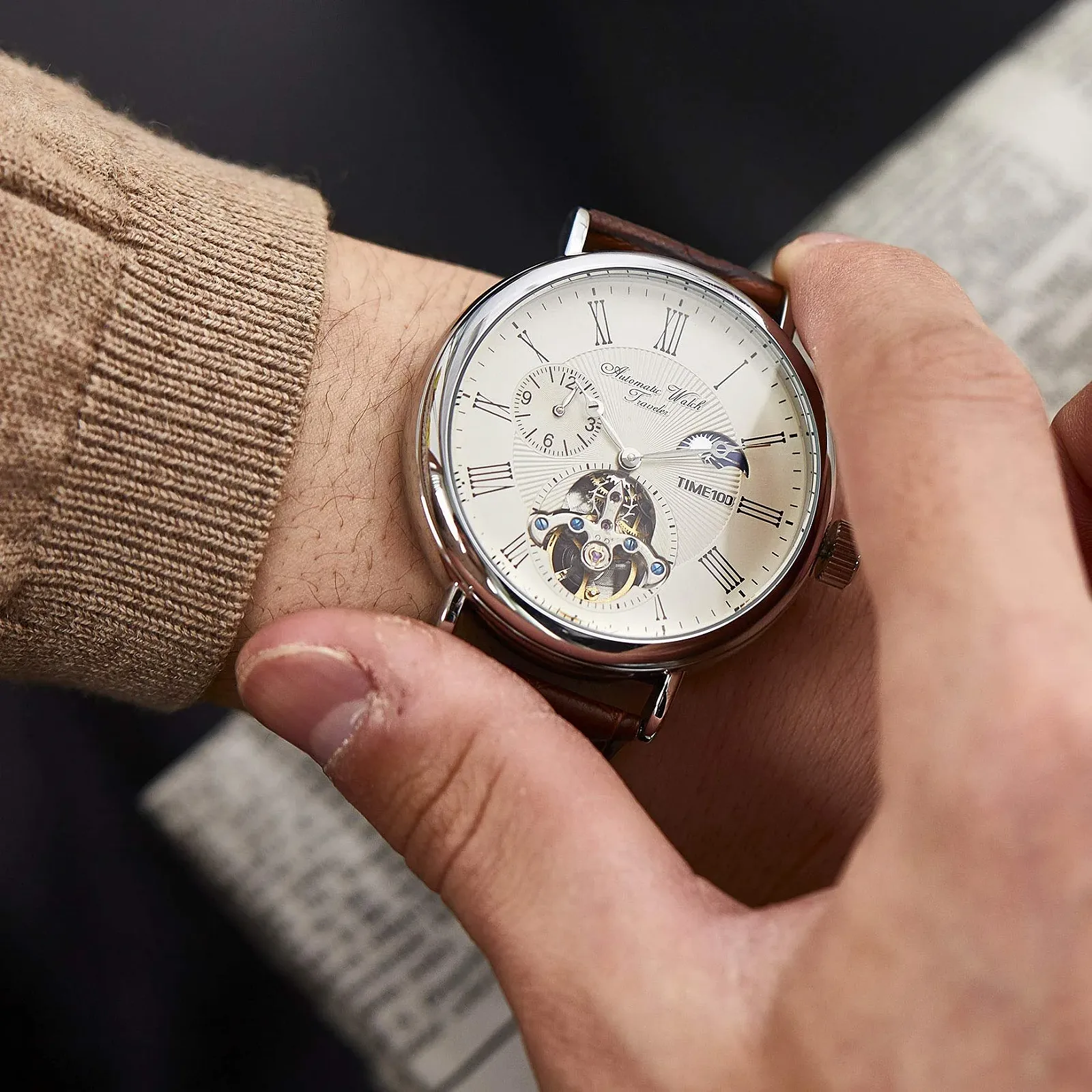 Мужские Автоматические Механические Часы Time100 Multifunction Moon Sun, фото №5 Мужские Автоматические Механические Часы Time100 Multifunction Moon Sun, фото №5