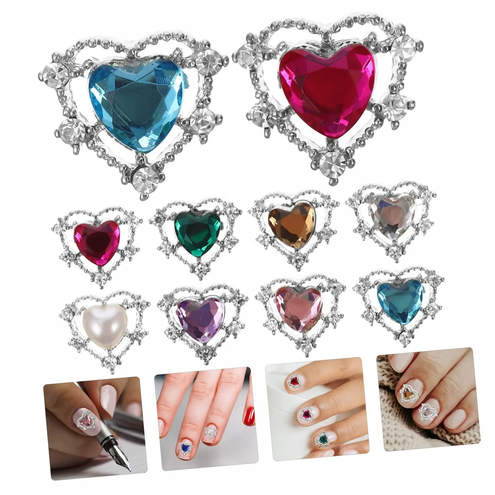 Патчи для маникюра Healeved 20 шт, сердце, разноцветные кристаллы для дизайна ногтей и рукоделия, для собственного нейл-арта и творческих проектов, фото №2 Патчи для маникюра Healeved 20 шт, сердце, разноцветные кристаллы для дизайна ногтей и рукоделия, для собственного нейл-арта и творческих проектов, фото №2