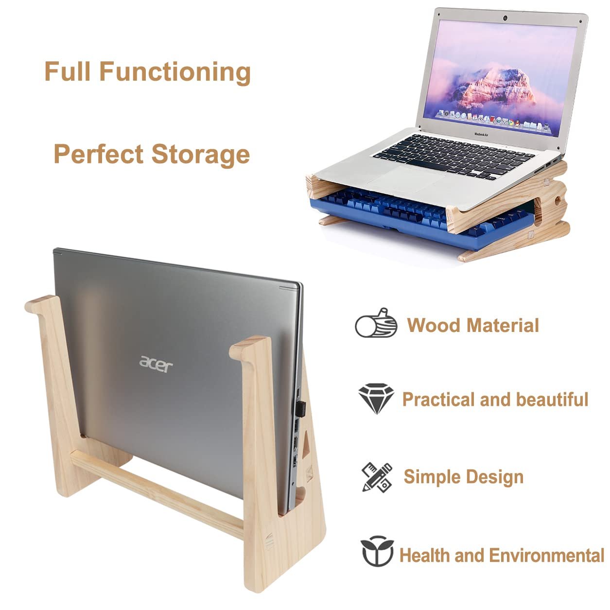 Подставка для ноутбука Деревянная Подставка для планшета Деревянный Ноутбук Подставка для ноутбука Вентилируемая Удобная высота Легко носить с собой (A), фото №2 Подставка для ноутбука Деревянная Подставка для планшета Деревянный Ноутбук Подставка для ноутбука Вентилируемая Удобная высота Легко носить с собой (A), фото №2