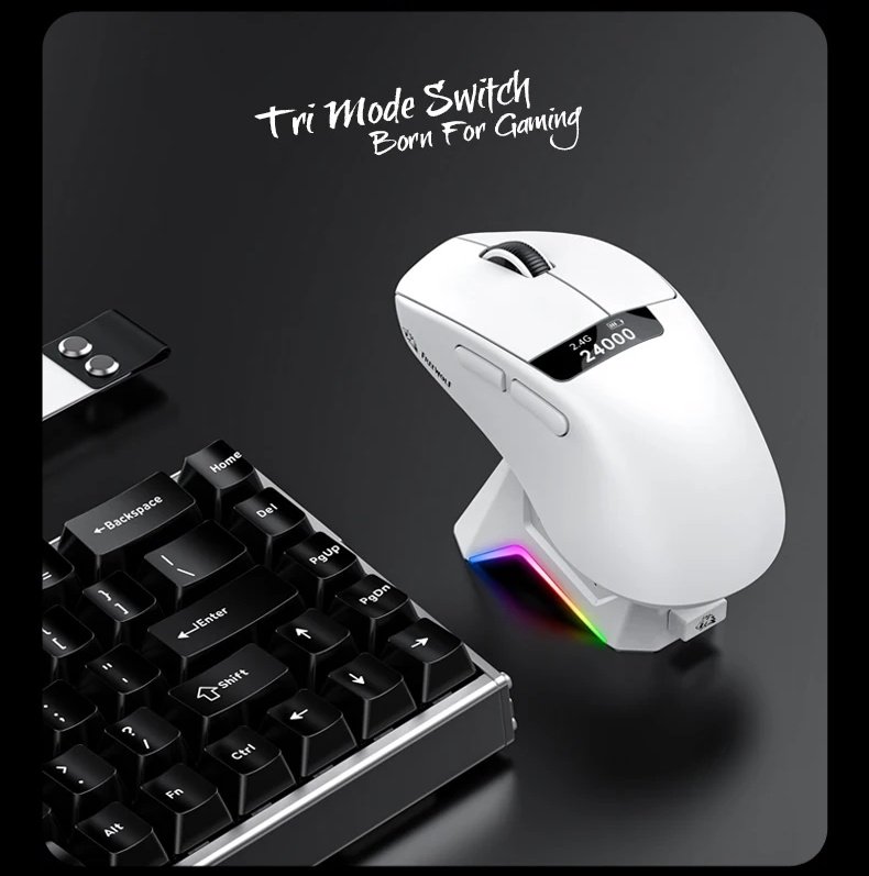 Миша FreeWolf A7 White 24000DPI PAM3311 із зарядною базою та екраном, фото №8