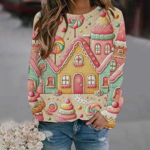 Женская Толстовка Generico Рождественский Свитшот Свободный Свитшот Рождественский Свитшот Без Капюшона Элегантный С Рождественским Принтом synthetic.ua - Фото 1