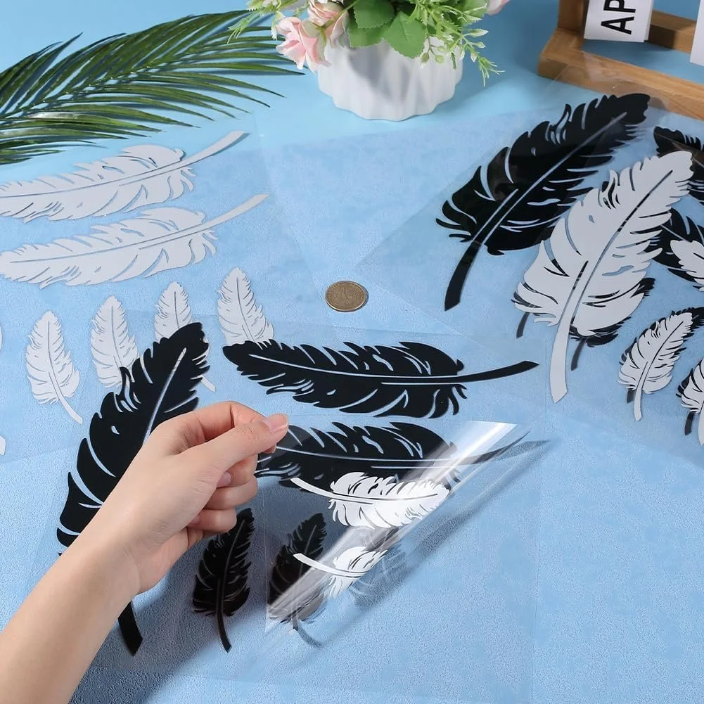 Наклейка на стіну Пір'я 8 штук Світловідбивальна Сріблястий та білий, фото №2