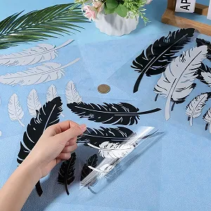 Наклейка на стіну Пір'я 8 штук Світловідбивальна Сріблястий та білий synthetic.ua - Фото 1