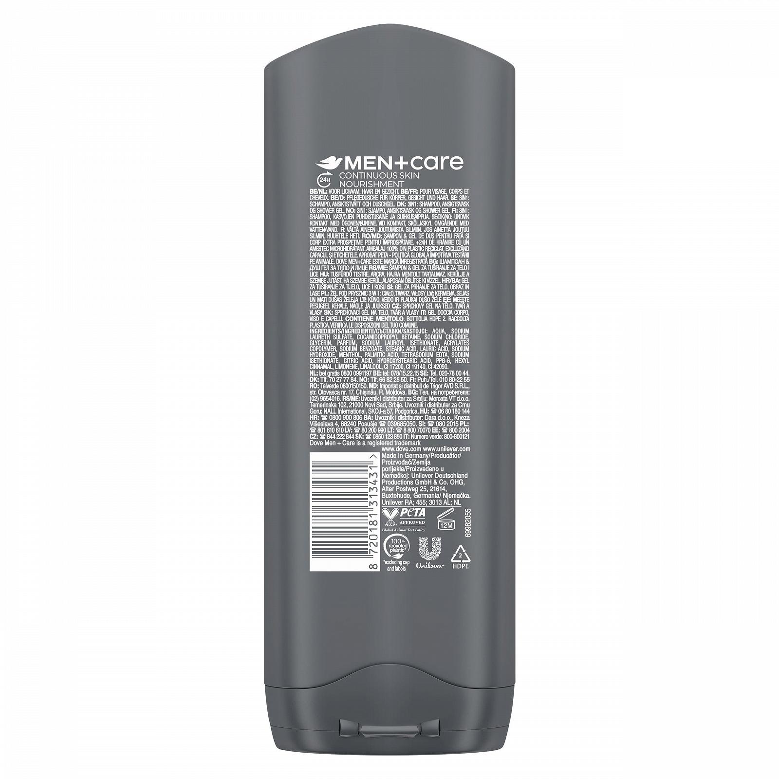 Гель для душу Dove Men+Care Extra Fresh 3-in-1 для тіла обличчя та волосся з технологією MicroMoisture 24 години 6 x 250 мл, фото №2