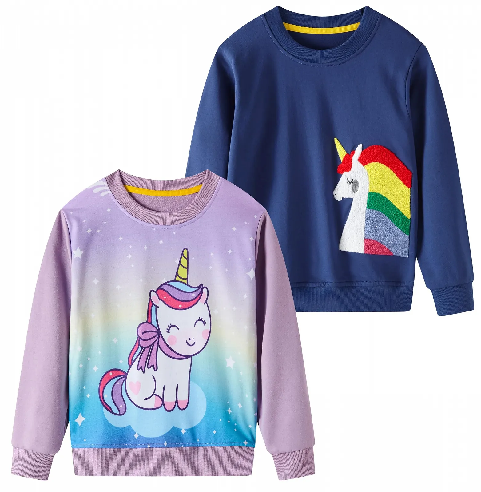 Толстовка SOIBEEN для девочек, милый детский пуловер, комплект 2 шт., топ с единорогом, свитшот, пуловер, круглый вырез, длинный рукав, повседневная одежда, весенняя осенняя хлопковая толстовка 1-10 лет, фото №1