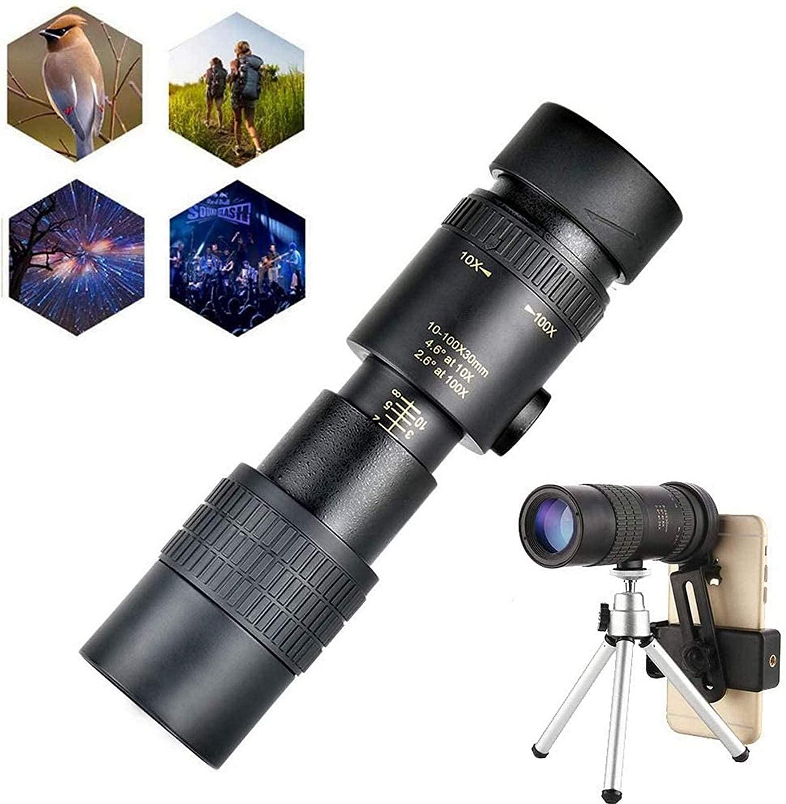 Монокуляр Fernglas 4K 10–300x30 мм водонепроницаемый HDR с штативом и держателем черный, фото №1