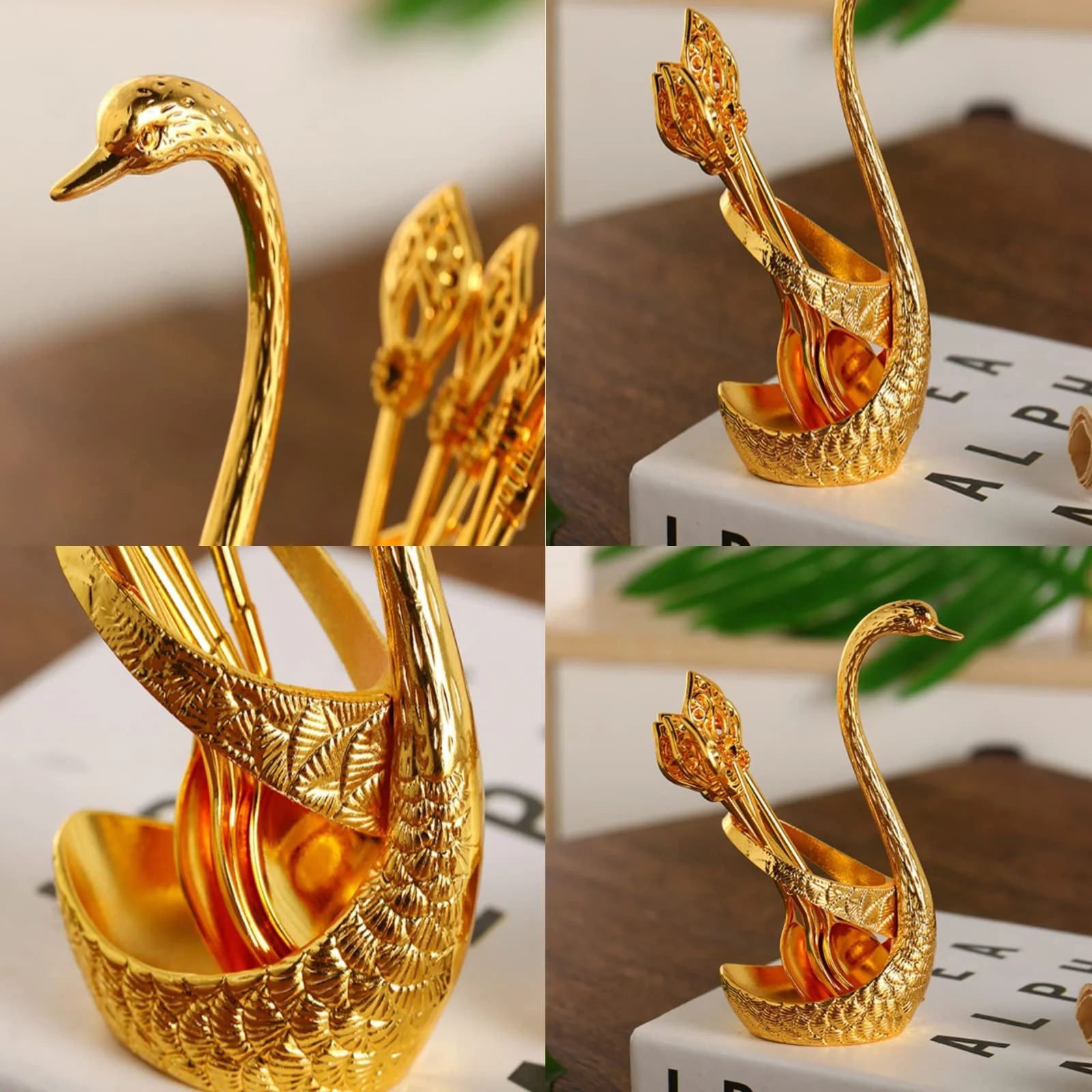 Набір з 6 кавових ложок з тримачем у формі лебедя, фото №5