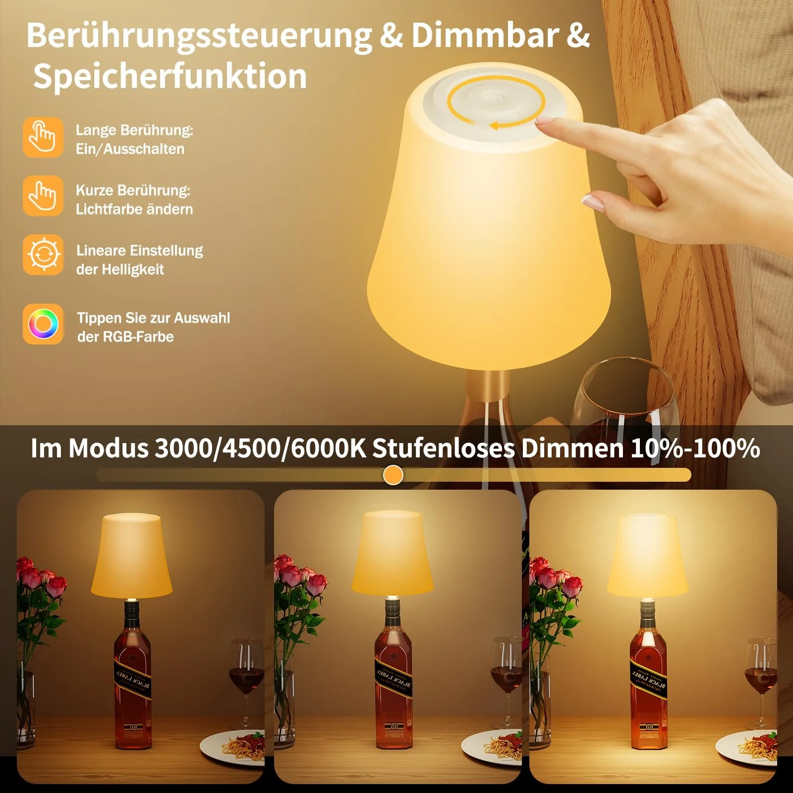 Настільна лампа для пляшок Suright LED бездротова акумуляторна RGB IP54, фото №2