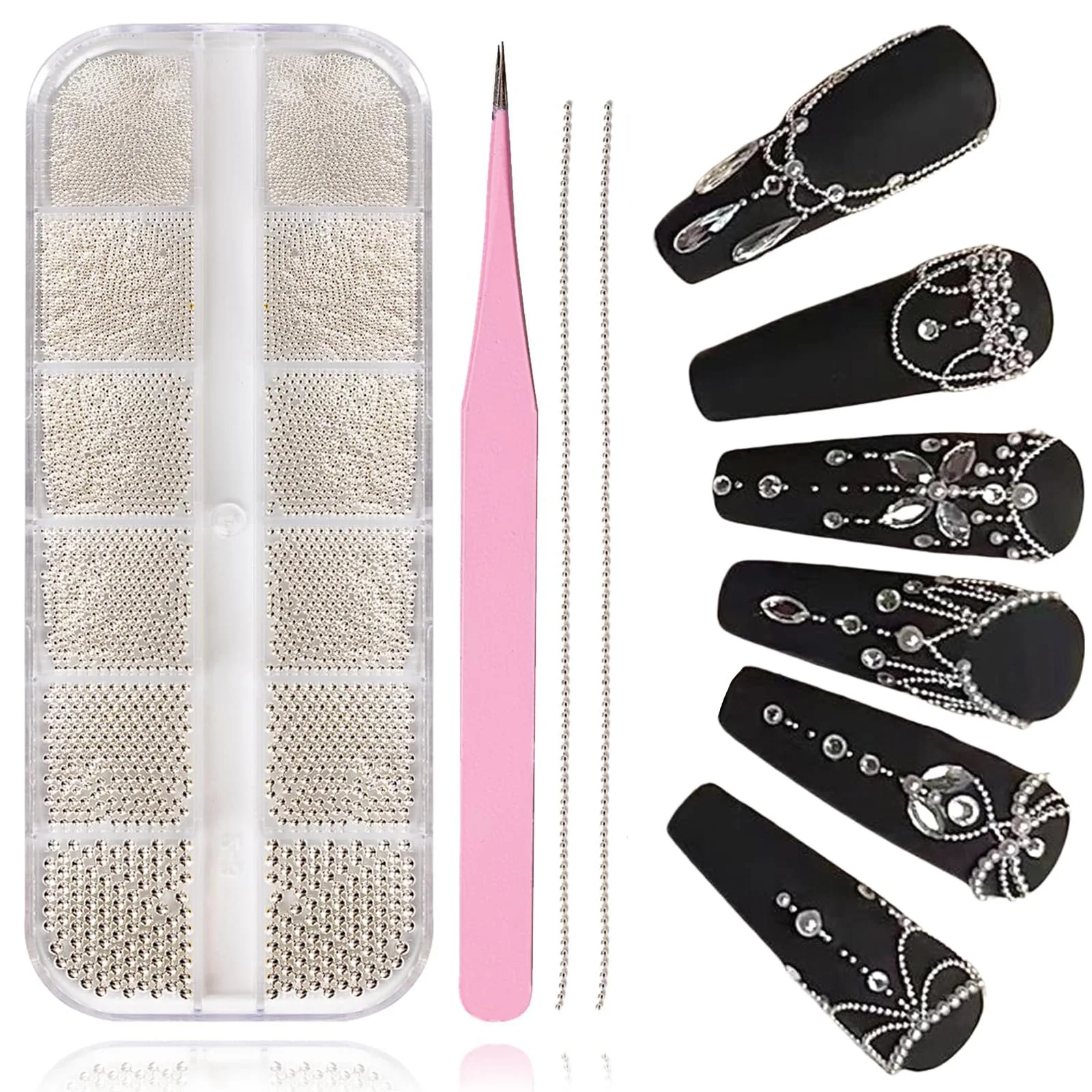 Икра для ногтей, набор 5680 штук, 12 градусов, серебряные, фото №1