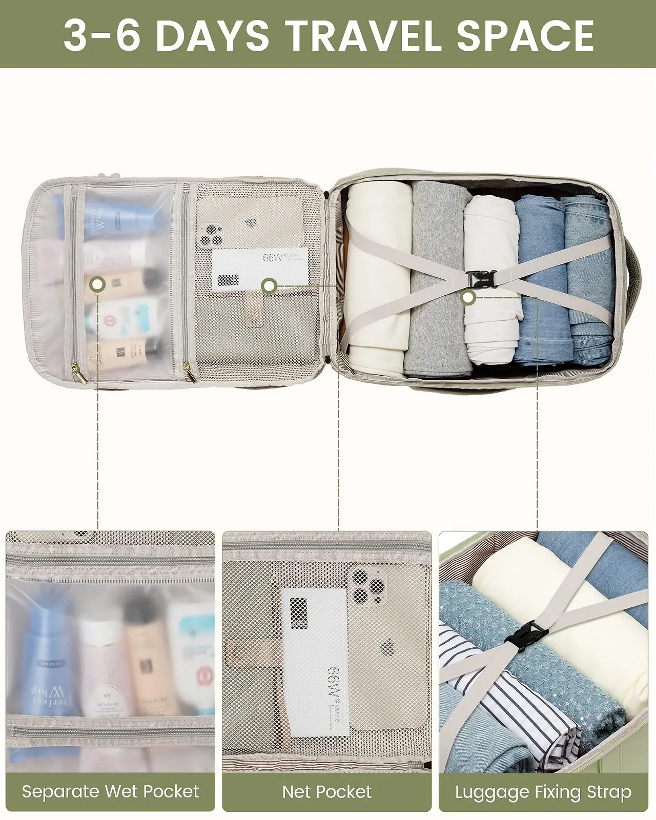 Рюкзак для ноутбука LOVEVOOK Travel 40L 17" 45 x 36 x 20 см Оливково-зелений бежевий, фото №8 Рюкзак для ноутбука LOVEVOOK Travel 40L 17" 45 x 36 x 20 см Оливково-зелений бежевий, фото №8