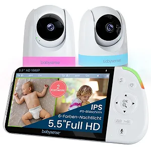 Відеоняня Babysense Full HD Split Screen з 2 камерами Night Light 6 кольорів 20 годин акумулятор WiFi-free - Фото 1