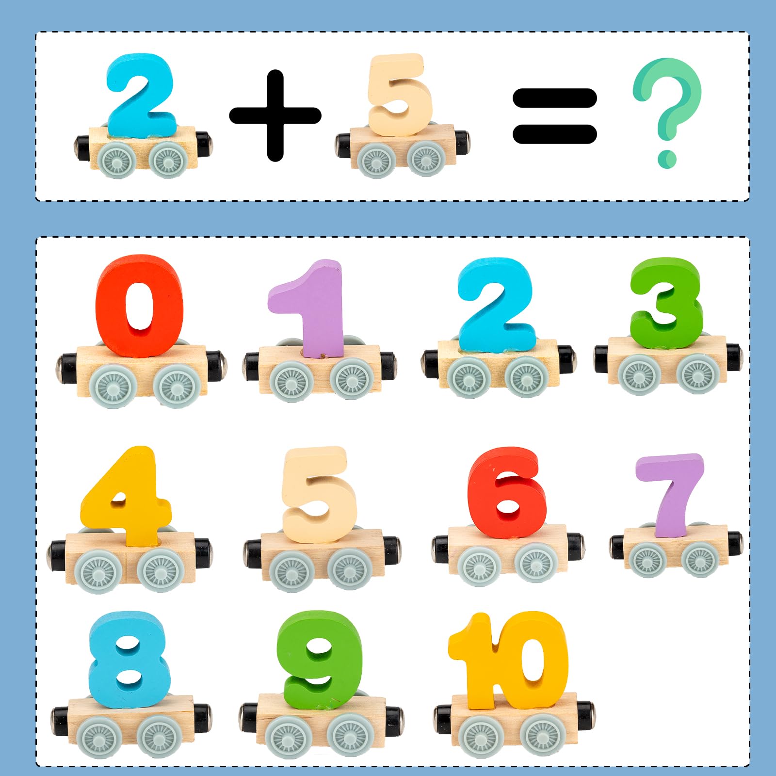 Дерев'яна іграшкова залізниця Montessori Цифри 0-10 12 елементів, фото №5