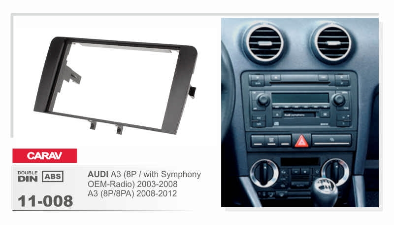 Рамка перехідна Carav 11-008 Audi A3 8P 03-08, 8PA 08-12) 2DIN, фото №1