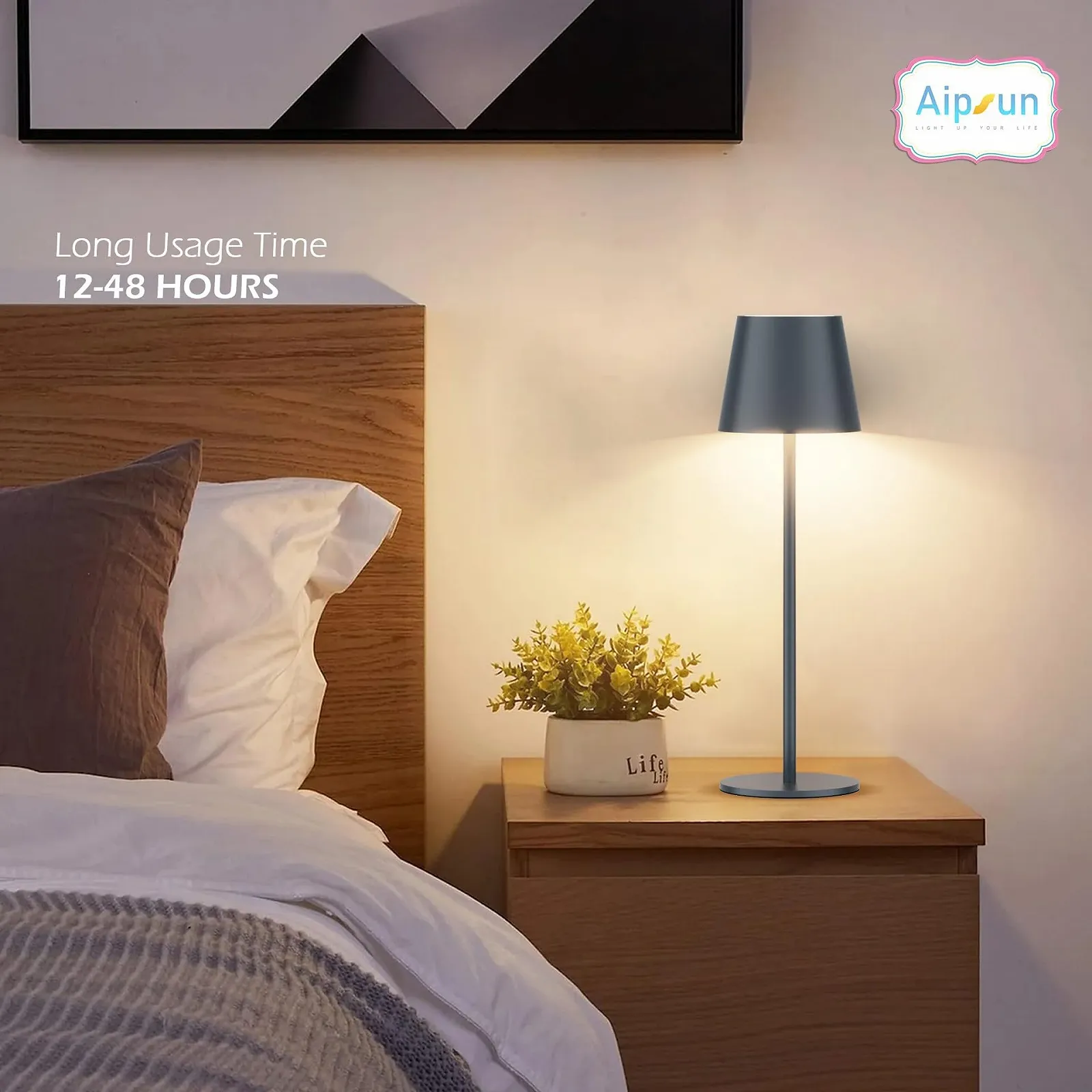 Настільна лампа Aipsun LED бездротова 5000 мАг Touch Dimmable RGB USB-C IP54 Anthracite 30 см, фото №5