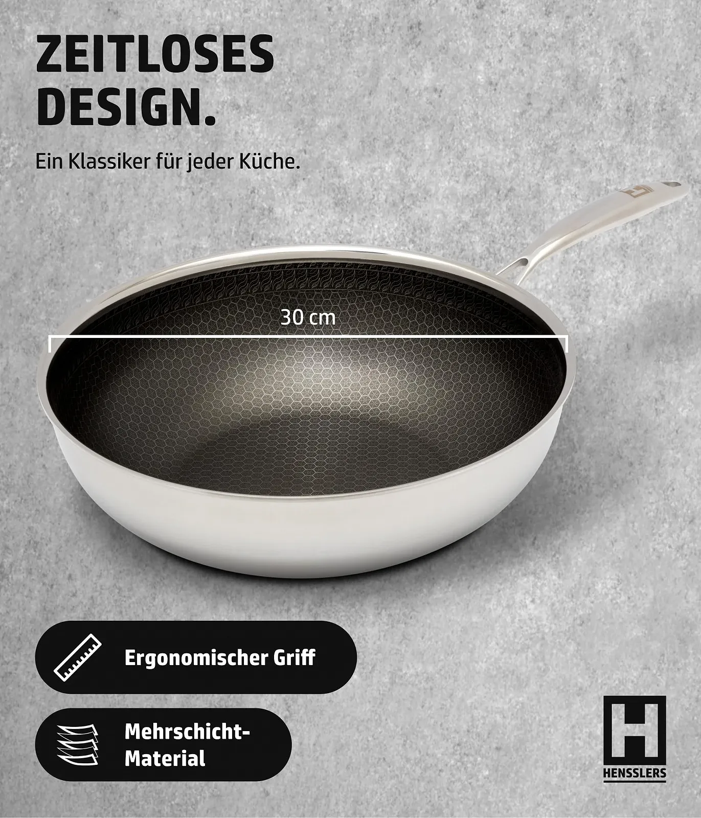 Сковорідка-Wok HENSSLERS® 30 см Нержавіюча сталь та алюміній, фото №6 Сковорідка-Wok HENSSLERS® 30 см Нержавіюча сталь та алюміній, фото №6