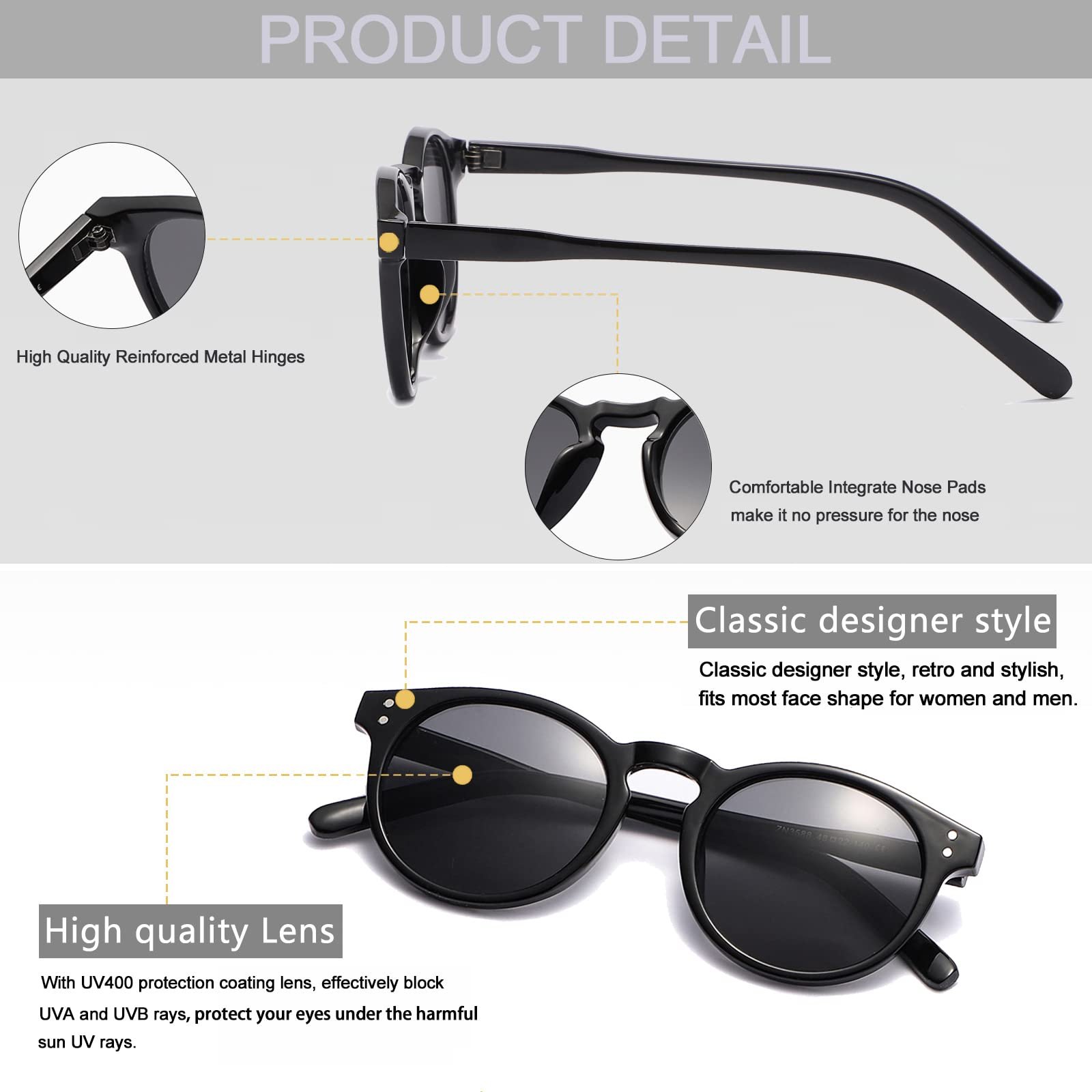 Вінтажні сонцезахисні окуляри Long Keeper Круглі Маленька оправа UV400 Ретро для чоловіків та жінок, фото №4