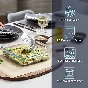 Форма для запікання KHG 1.5 L квадратна скляна з кришкою 24 x 20 x 5 см synthetic.ua - Фото 1