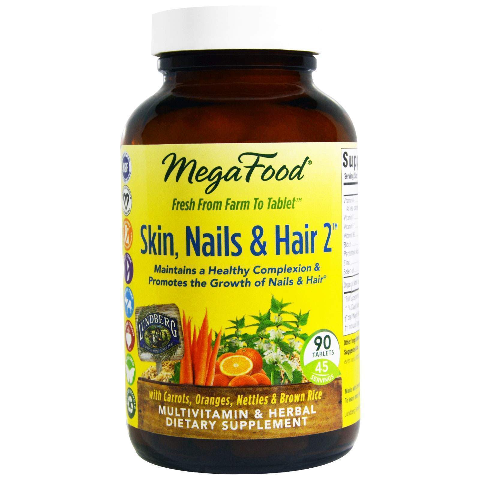 Витамины для волос кожи и ногтей MegaFoods Skin Nails Hair 2 90 таблеток 16932, фото №1