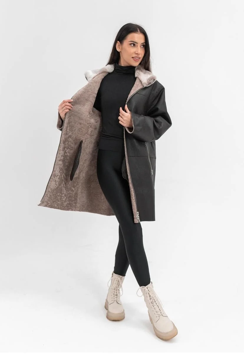 Кожаное пальто из овчины Merino Двустороннее, фото №6 Кожаное пальто из овчины Merino Двустороннее, фото №6