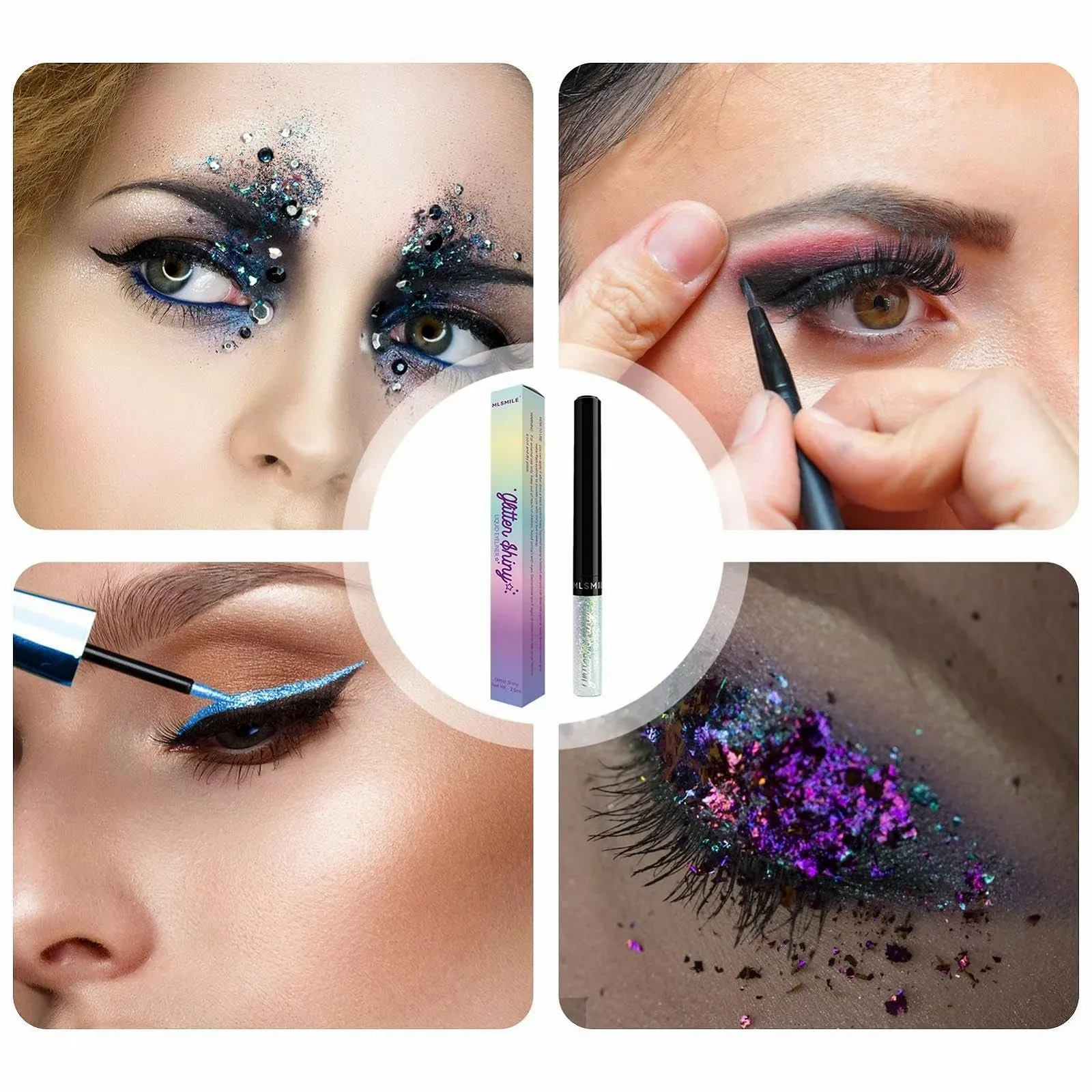 Подводка для глаз Pekmar, мерцающая, быстросохнущая, неоновая радуга, портативная, с блестками, фото №3