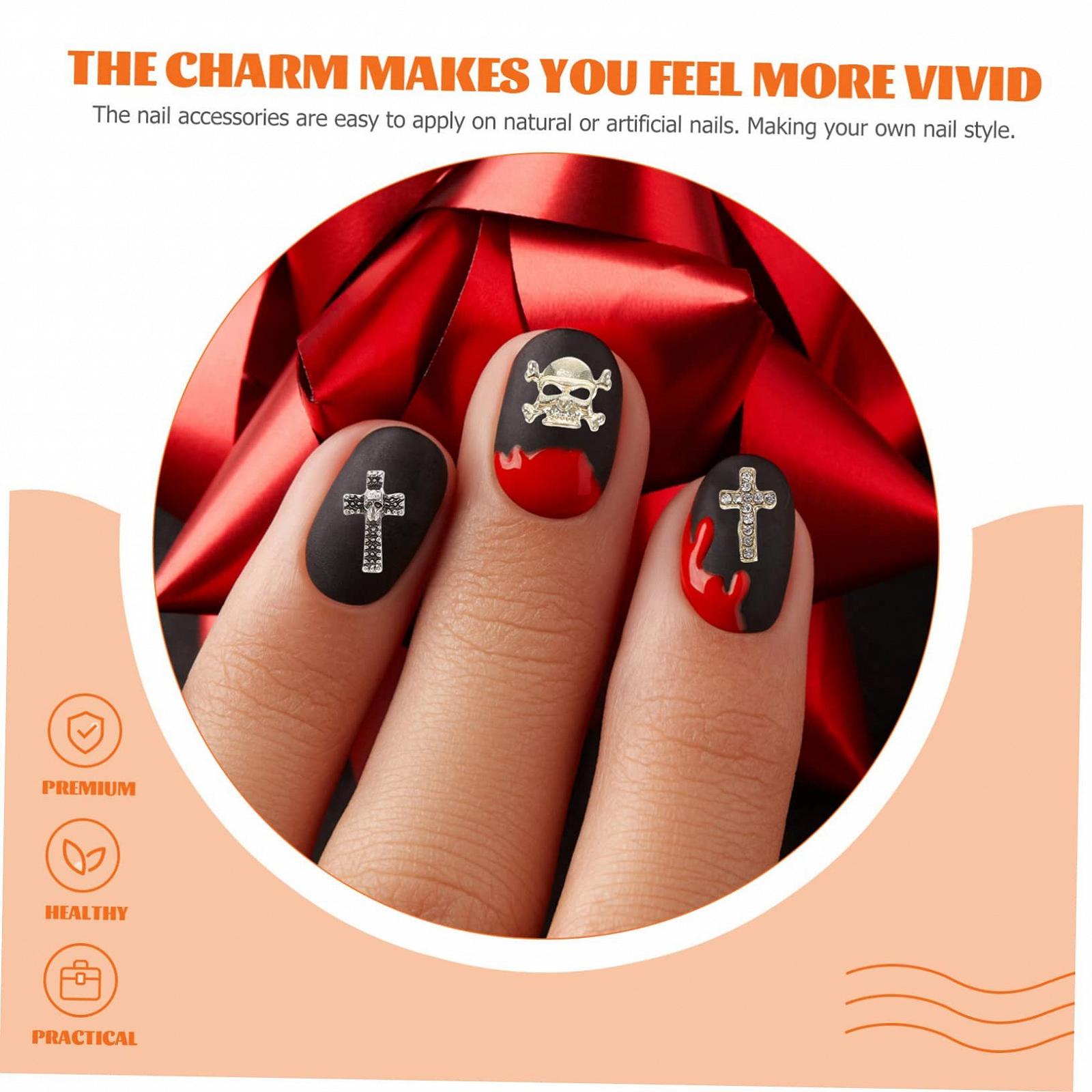 Аксессуары для ногтей Mikinona, 30 шт, Хэллоуин, блестящие черепа, подвески, украшения для ногтей, металлический сплав, 3D, фото №3