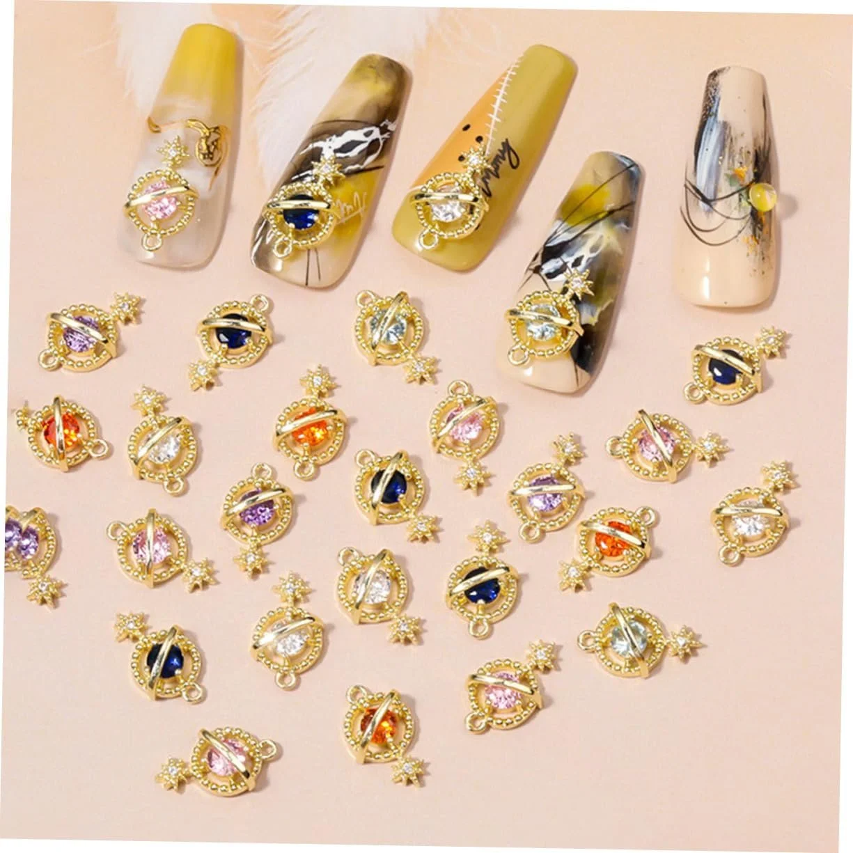 Прикраса для манікюру з цирконом Планета NOLITOY 6 шт., фото №3