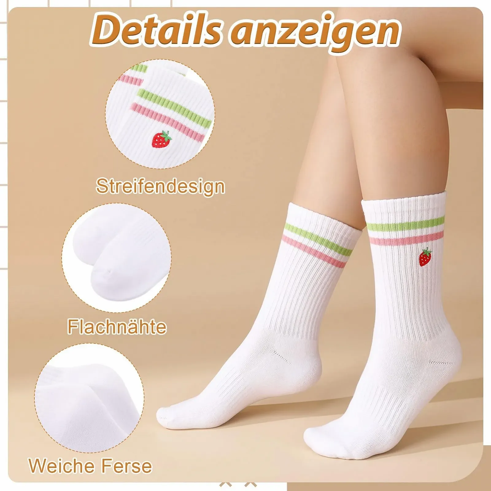 Тенісні шкарпетки Білі з фруктовим візерунком, 6 пар, розмір 38-42, фото №4