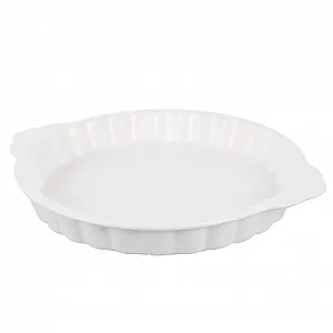 Форма для запікання керамічна Кругла з термостійкими ручками, закругленими краями та глянцевою поверхнею Біла - Фото 1