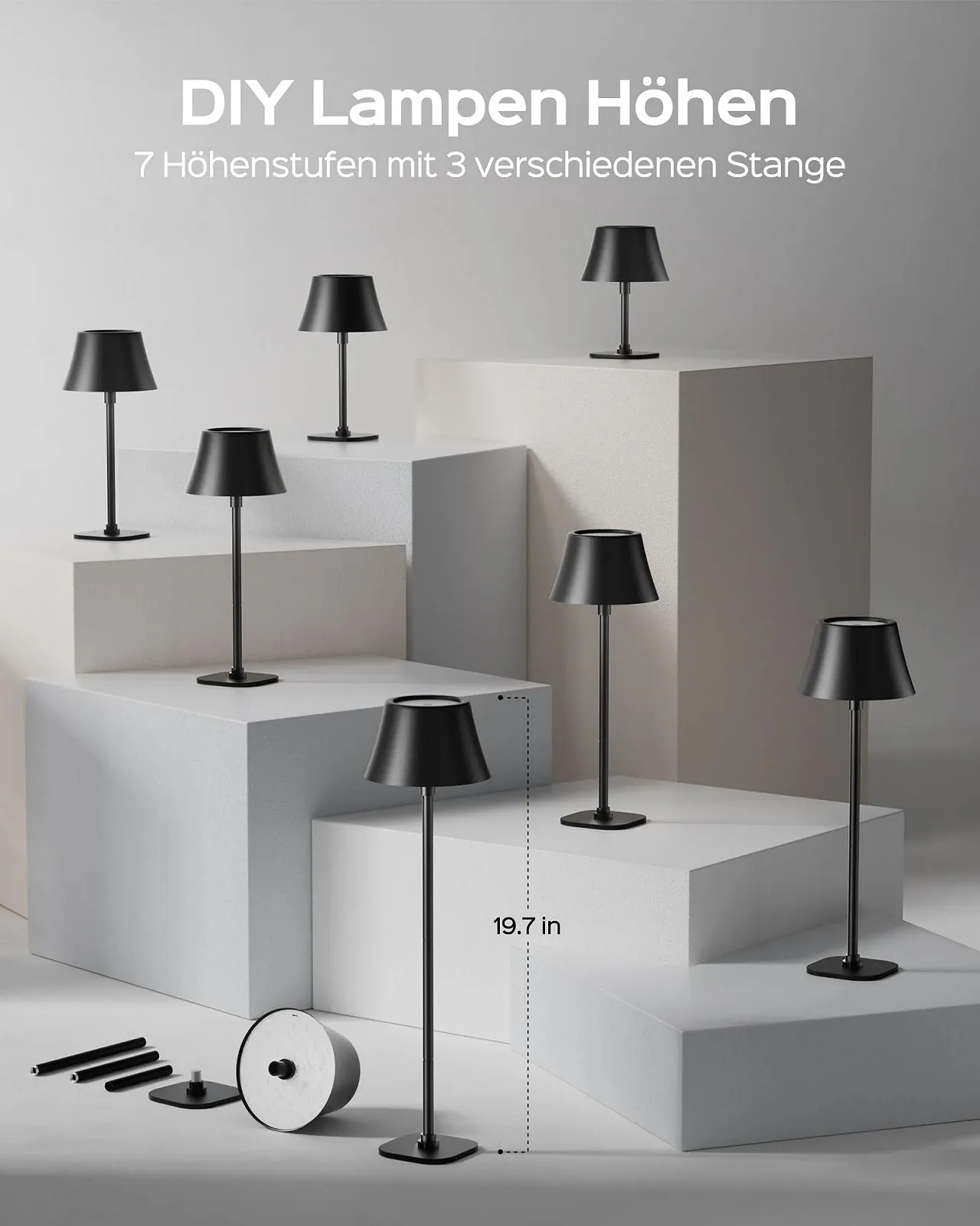 Настільна лампа JACKYLED бездротова 7 рівнів висоти регульована 3 колірні температури диммована акумуляторна 5000 mAh портативна LED водонепроникна, фото №3