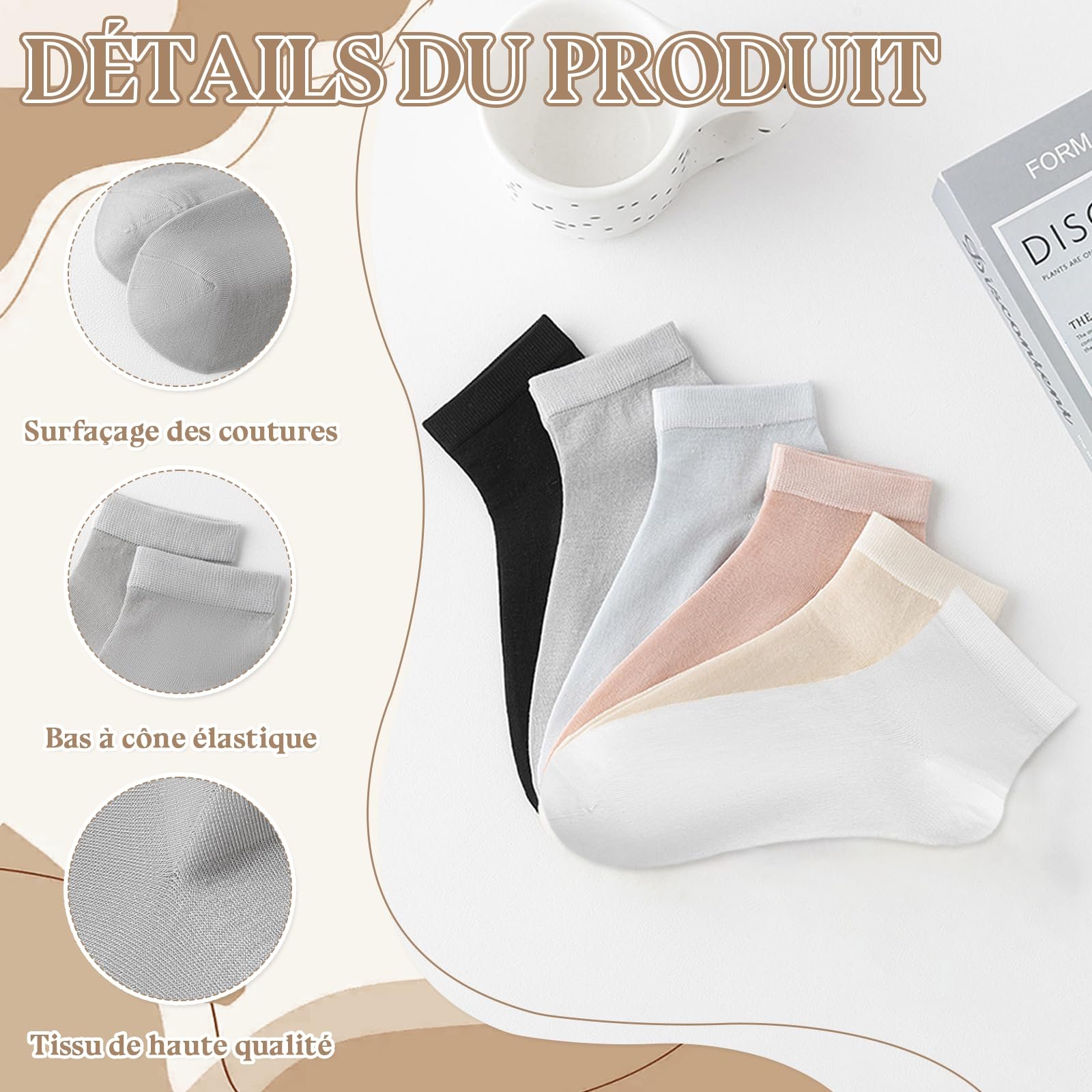 Женские спортивные носки 6 пар 35-38 Тонкие дышащие Короткие Тонкие, фото №3