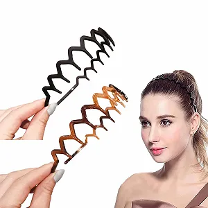 Набор гребешек-обручей зигзаг для волос 2 шт, черный и коричневый - Фото 1