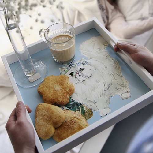 Подносы Presentville деревянный с принтом "Белая кошка" 33х33х4 см  PDN_19M013_WH, фото №2