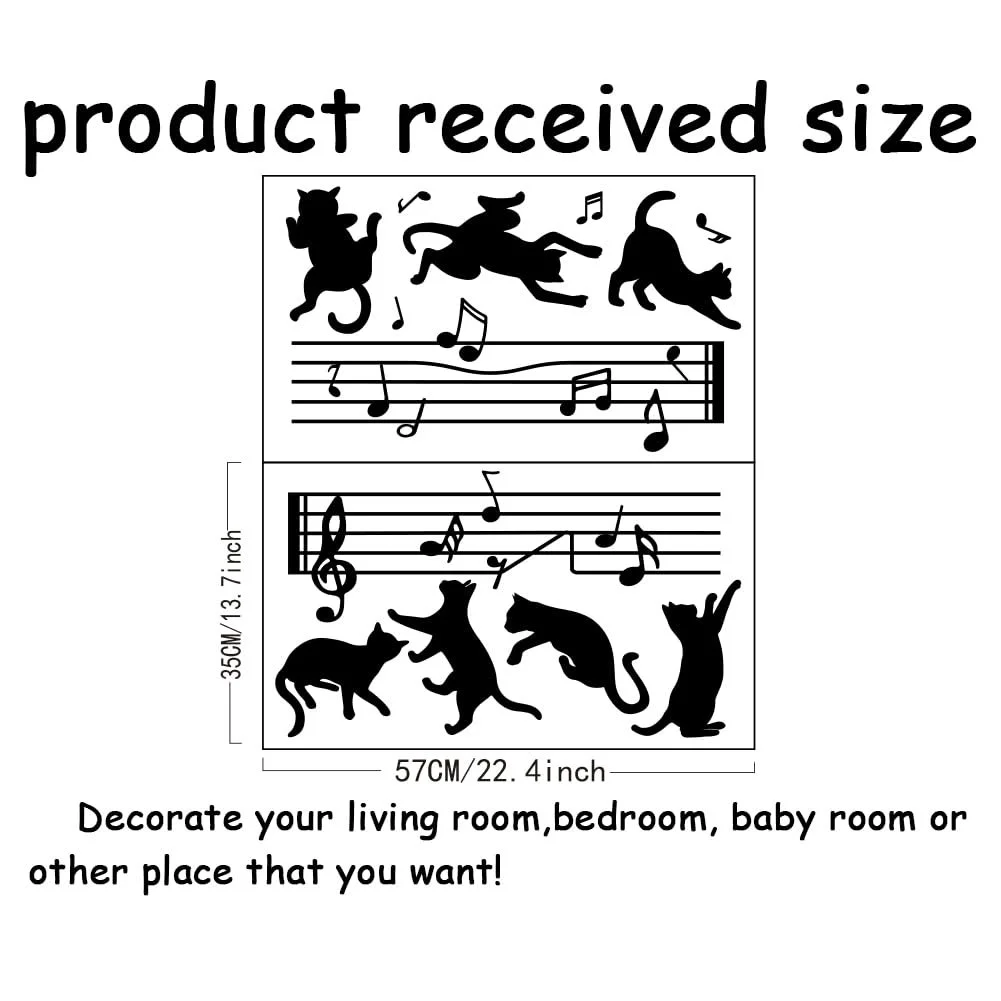 Наклейка на стіну SUPERDANT Music Notes Cat вінілова 57 x 35 см дизайн Мелодія для вітальні та спальні, фото №2