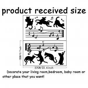 Наклейка на стіну SUPERDANT Music Notes Cat вінілова 57 x 35 см дизайн Мелодія для вітальні та спальні synthetic.ua - Фото 1