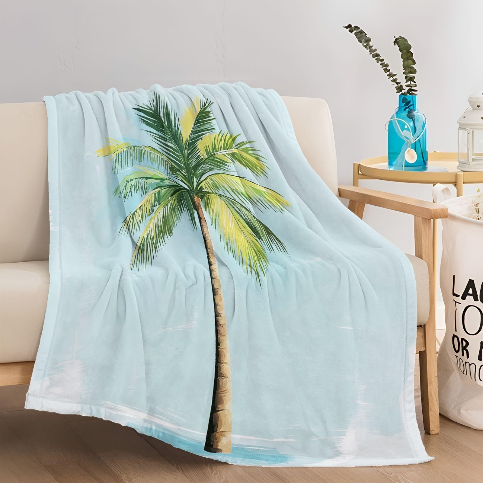 М'який Плед, Ілюстрація акварельних пальм Високоякісний фланелевий матеріал, фото №4