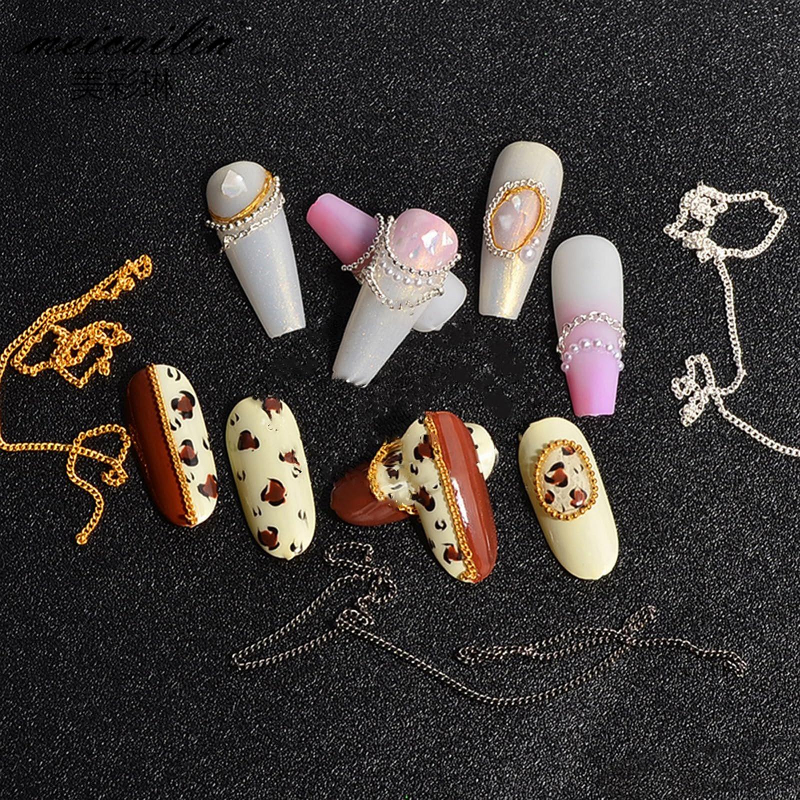 Цепочки для дизайна ногтей NICENEEDED 12 шт., металлические, черные, серебряные, белые, цепочки для ювелирных изделий для ногтей, сплав, украшения для ногтей, фото №4