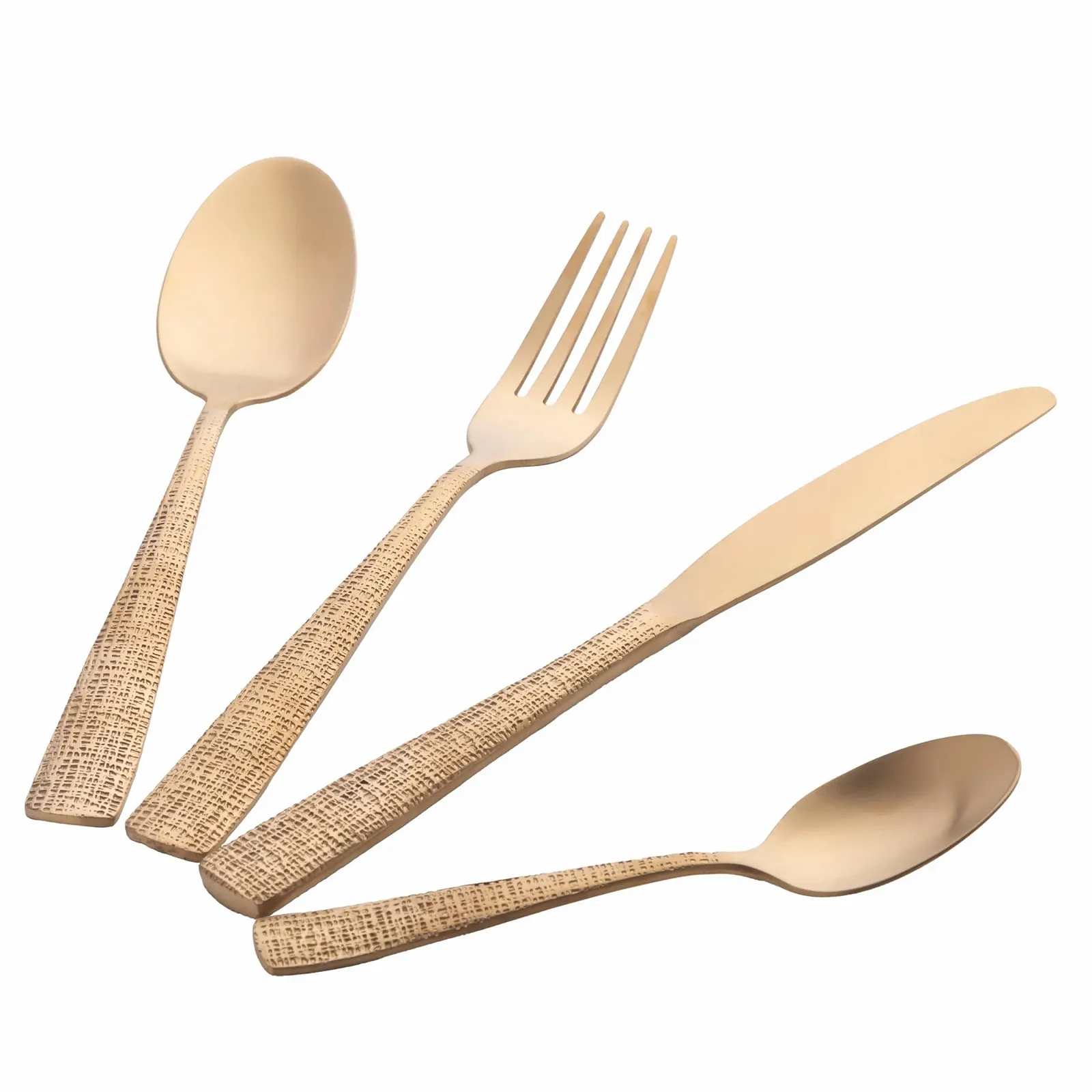 Набір столових приборів 24 шт. Нержавіюча сталь 18/0 Матове золото Текстурна ручка, фото №3 Набір столових приборів 24 шт. Нержавіюча сталь 18/0 Матове золото Текстурна ручка, фото №3