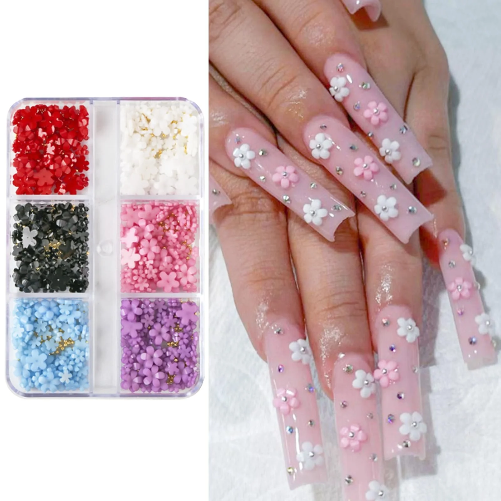Стразы для ногтей AYNKH, плоские кристаллы AB, 6 размеров, разноцветные бусины, маленькие цветочки, фото №5