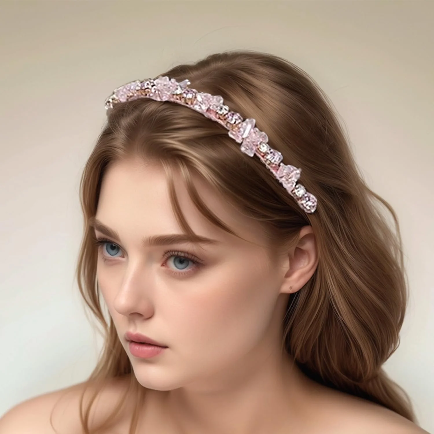 Жіночий Обруч для волосся з рожевими кристалами, фото №6