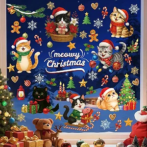 Наклейка на вікно CHDITB Meow Christmas Cat Window Stickers Vinyl synthetic.ua - Фото 1