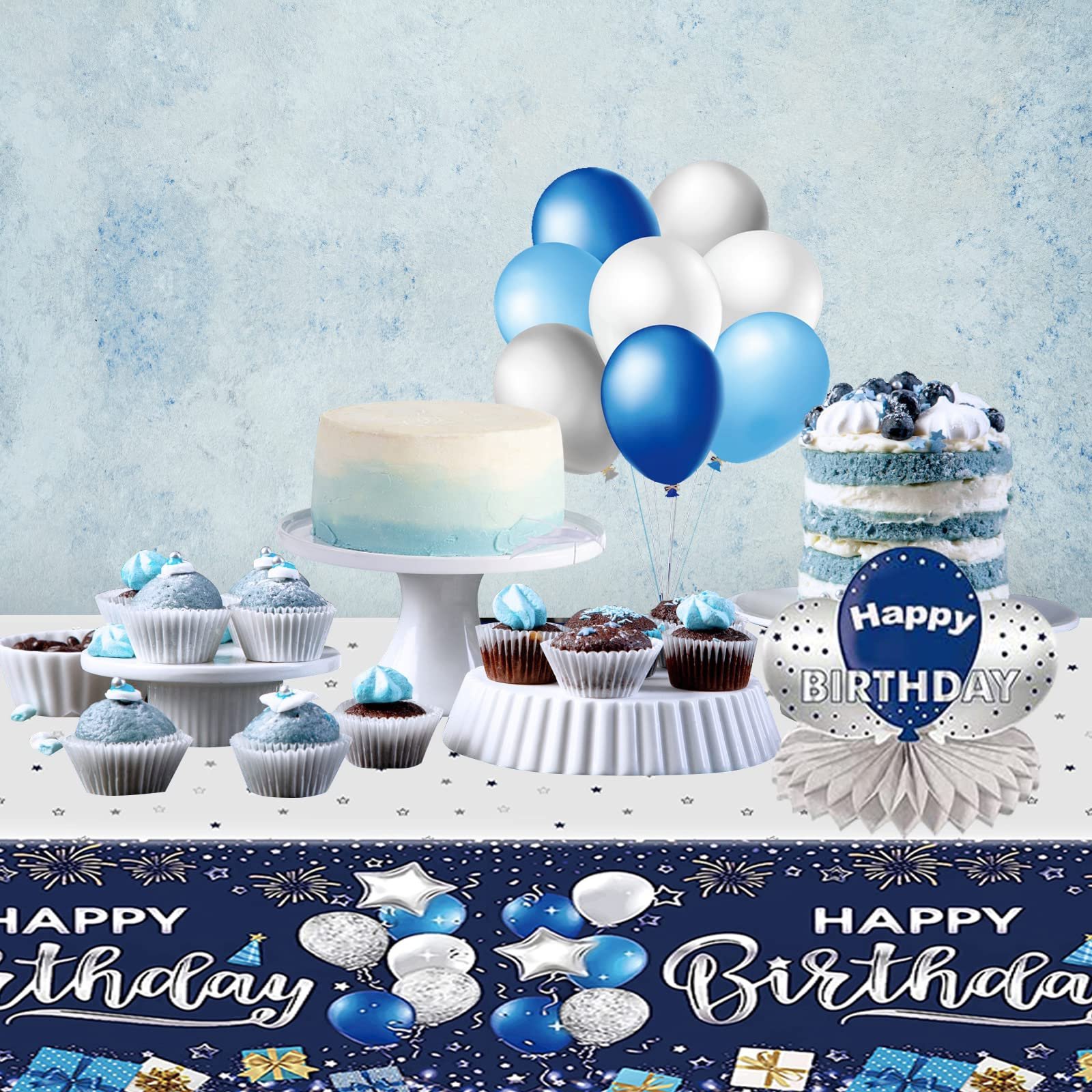 Скатертина Happy Birthday пластикова прямокутна 137 x 274 см блакитна, фото №5