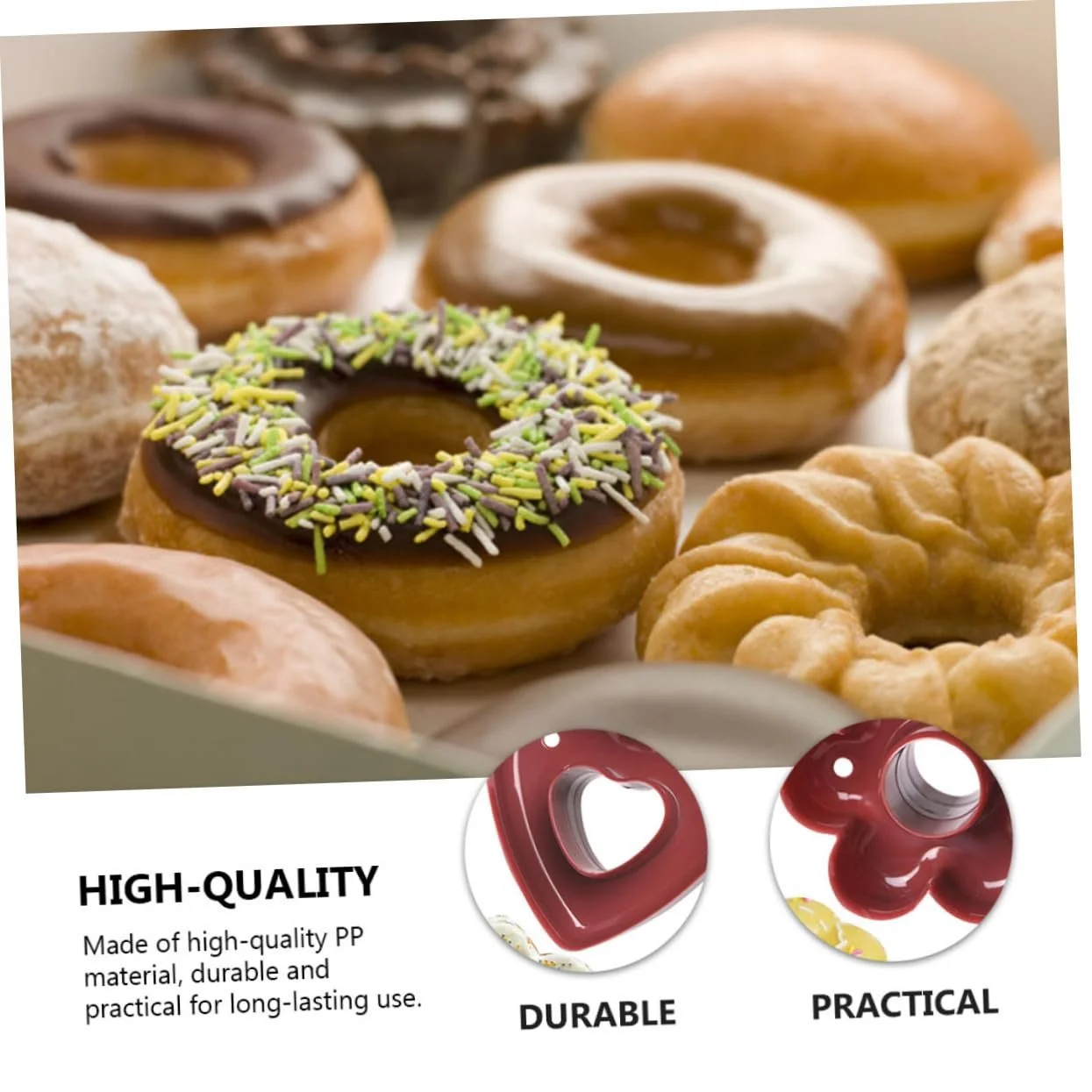 Набор форм для пончиков 3 штуки пластик PP сердце цветок и круглые, фото №4 Набор форм для пончиков 3 штуки пластик PP сердце цветок и круглые, фото №4