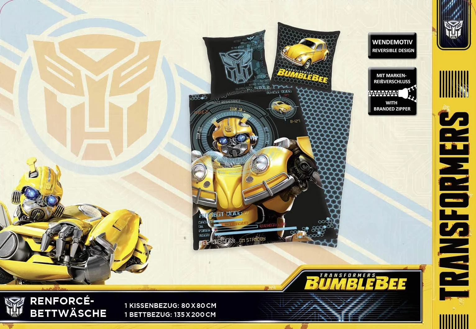 Комплект постільної білизни Herding TRANSFORMERS двосторонній бавовна/Renforcé 135 x 200 см Чорний/Різнокольоровий, фото №5