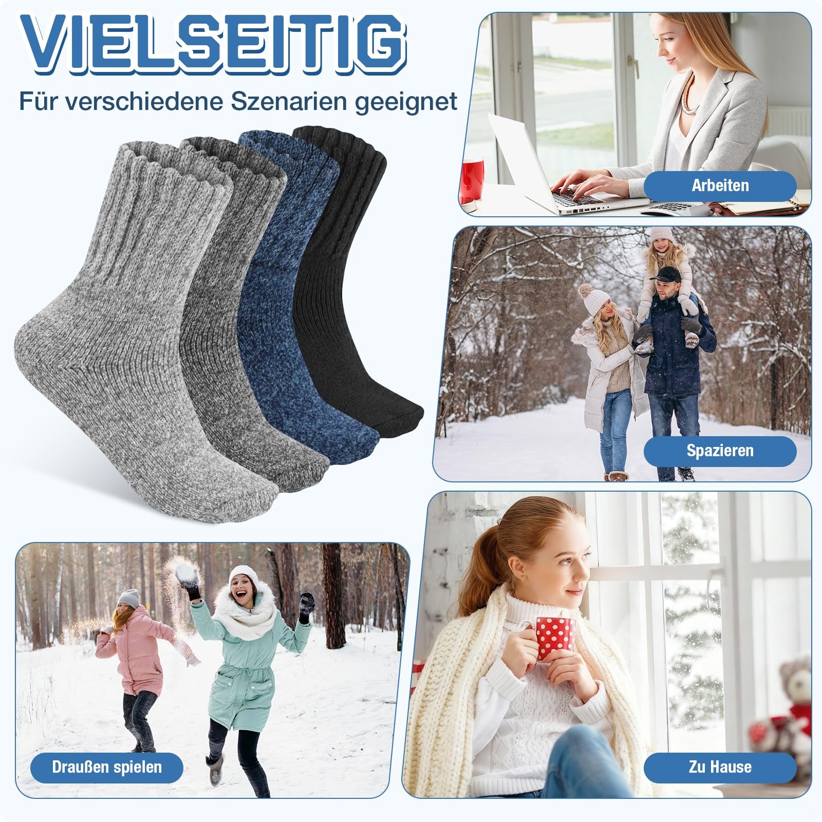 Термоноски Женские 4 пары, 35-39, Теплые Носки, Зимние Женские Носки, Мягкие и Удобные Шерстяные Носки, Толстые Носки, Вязаные Носки, Дышащие, для Дома, Спорта и Работы, фото №7